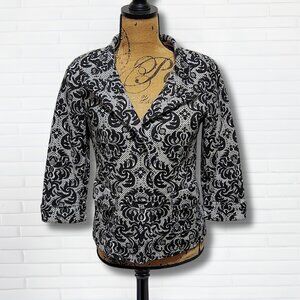 Talbots Black & White Jacquard Blazer | Size 4 | Elegant Damask Statement Piece